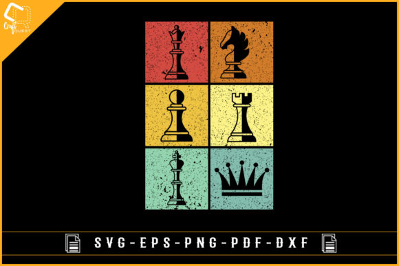 Vintage Colorful Retro Chess Gaming Graphics for Crafts